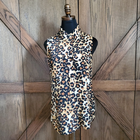 Equipment Tops - Equipment Leopard Silk Sleeveless Blouse